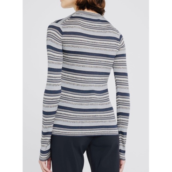 Theory Striped Rib Knit Top in Washable Silk - Picture 3 of 11
